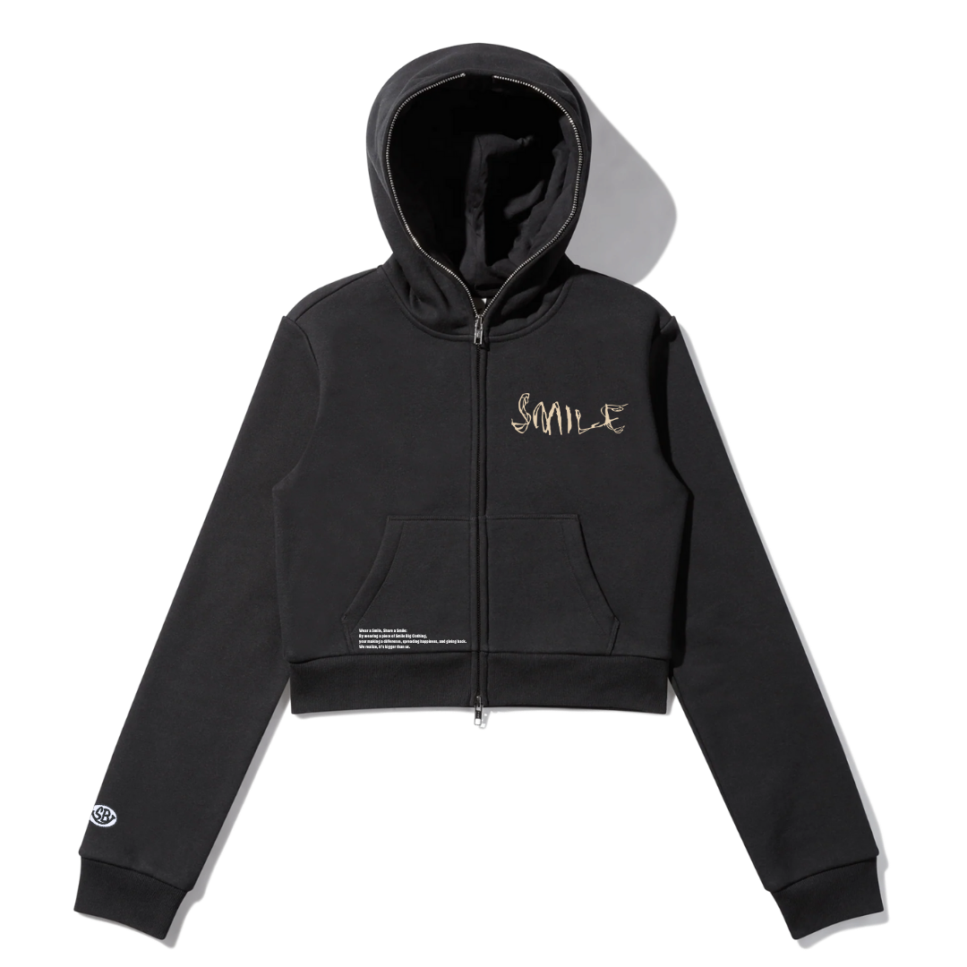 Black Scribble Full Zip Crop Hoodie