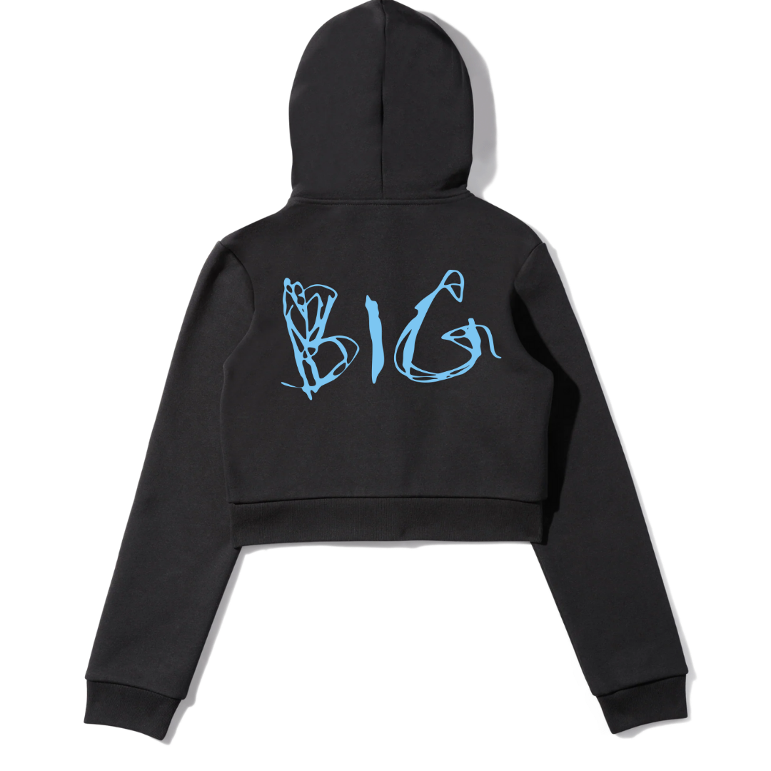 Black Scribble Full Zip Crop Hoodie